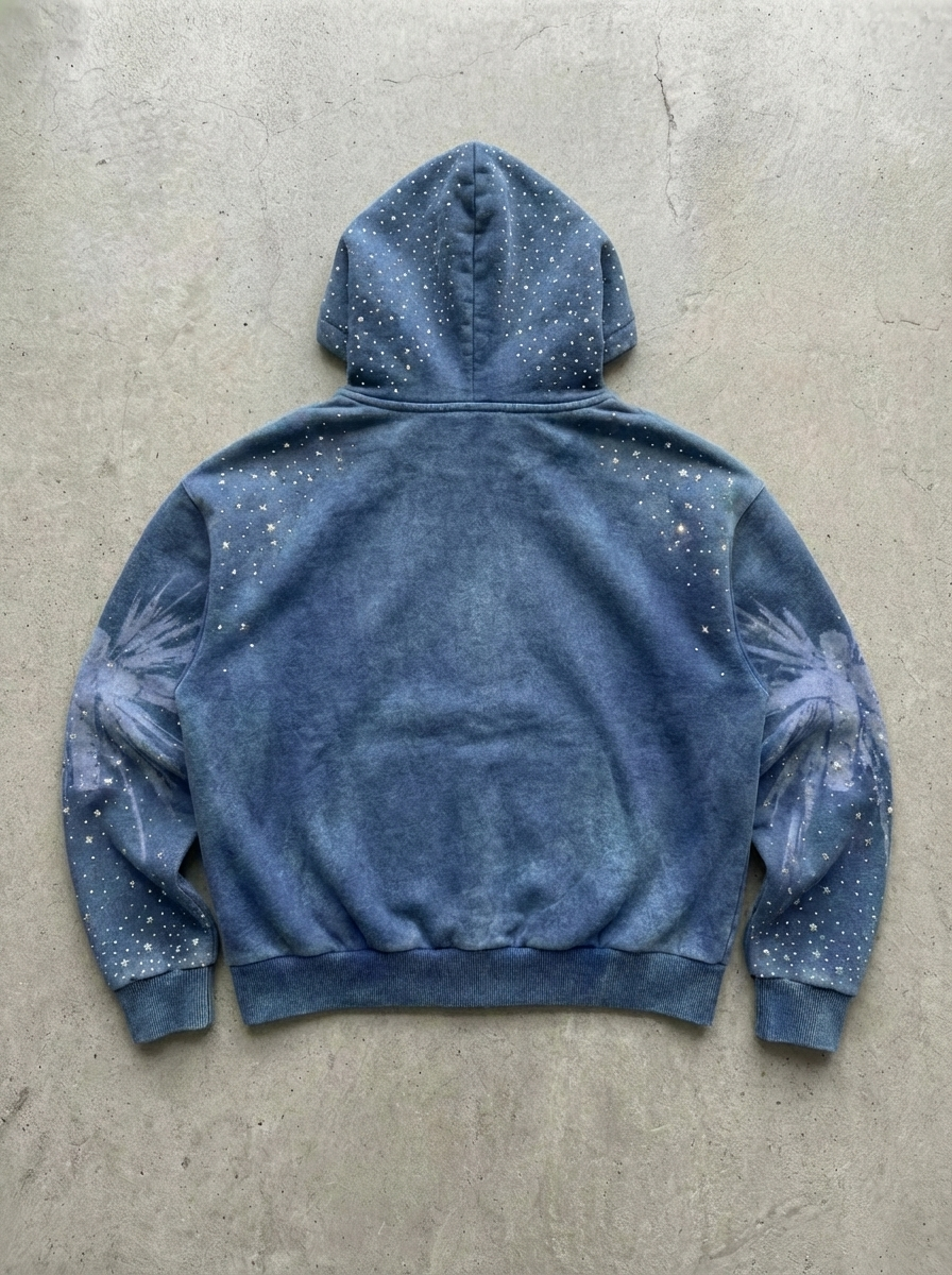 OPAQUE SPIRIT – (Blue) WWJD Rhinestone Zip Hoodie