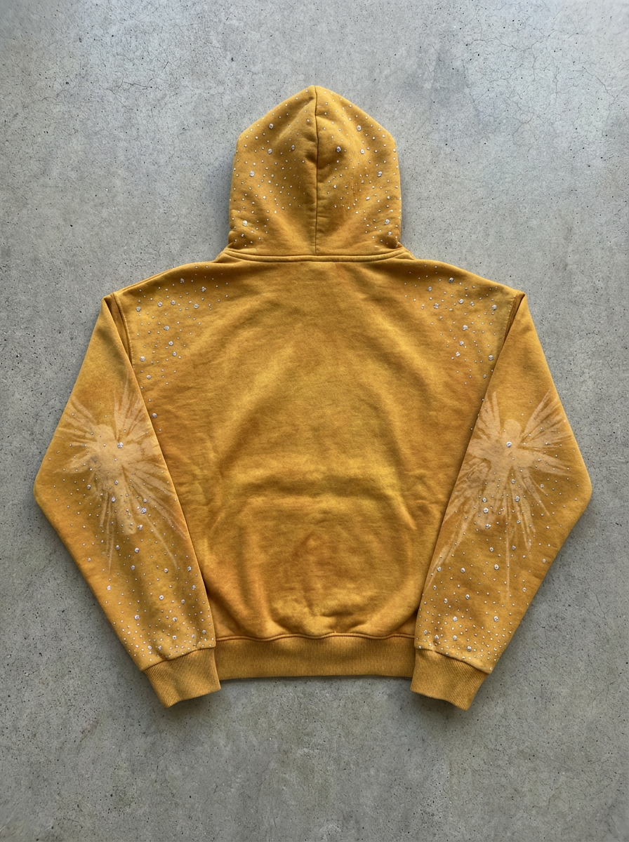 OPAQUE SPIRIT – (Yellow) WWJD Rhinestone Zip Hoodie