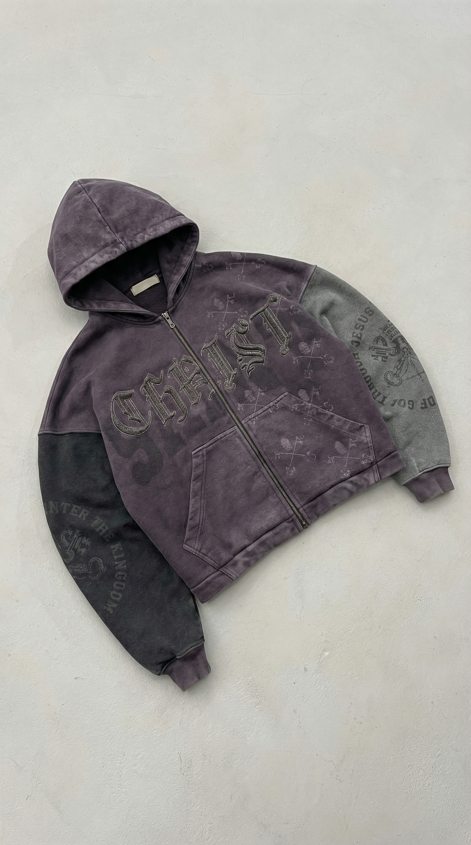 OPAQUE SPIRIT – (Purple) CHRIST Distressed Zip Hoodie – Opaque