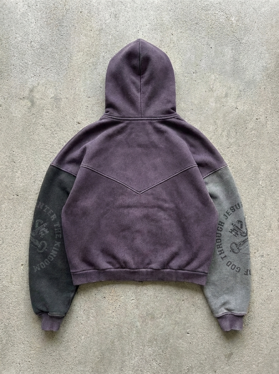 OPAQUE SPIRIT – (Purple) CHRIST Distressed Zip Hoodie