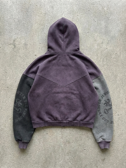 OPAQUE SPIRIT – (Purple) CHRIST Distressed Zip Hoodie