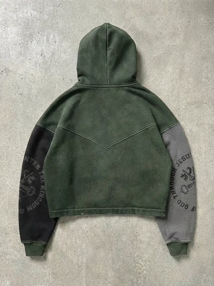 OPAQUE SPIRIT – (Green) CHRIST Distressed Zip Hoodie