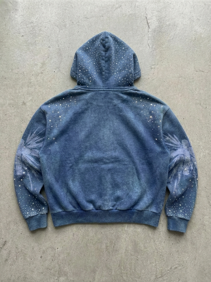 OPAQUE SPIRIT – (Blue) WWJD Rhinestone Zip Hoodie