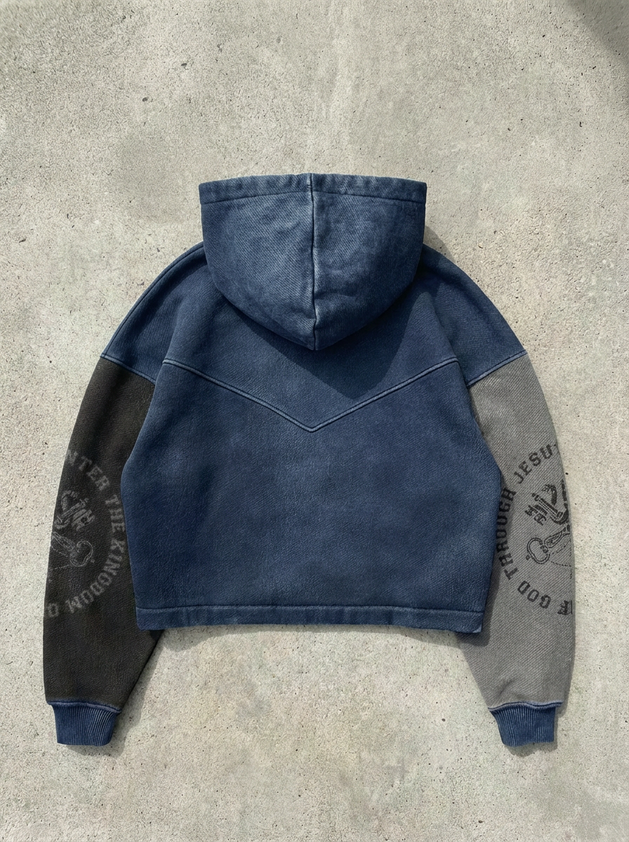 OPAQUE SPIRIT – (Blue) CHRIST Distressed Zip Hoodie