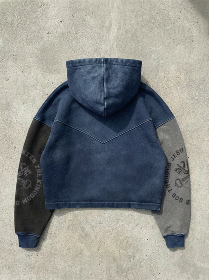 OPAQUE SPIRIT – (Blue) CHRIST Distressed Zip Hoodie