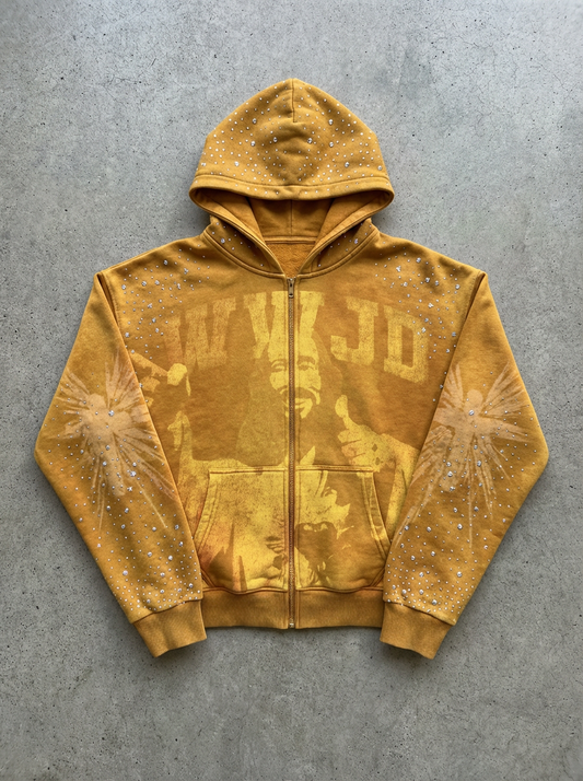 OPAQUE SPIRIT – (Yellow) WWJD Rhinestone Zip Hoodie