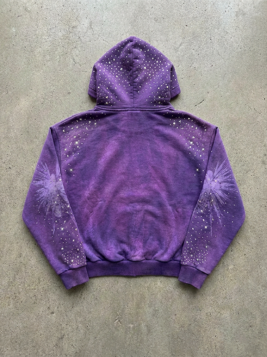 OPAQUE SPIRIT – (Purple) WWJD Rhinestone Zip Hoodie