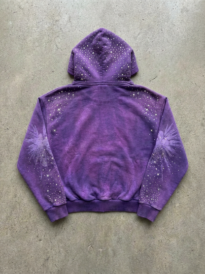 OPAQUE SPIRIT – (Purple) WWJD Rhinestone Zip Hoodie