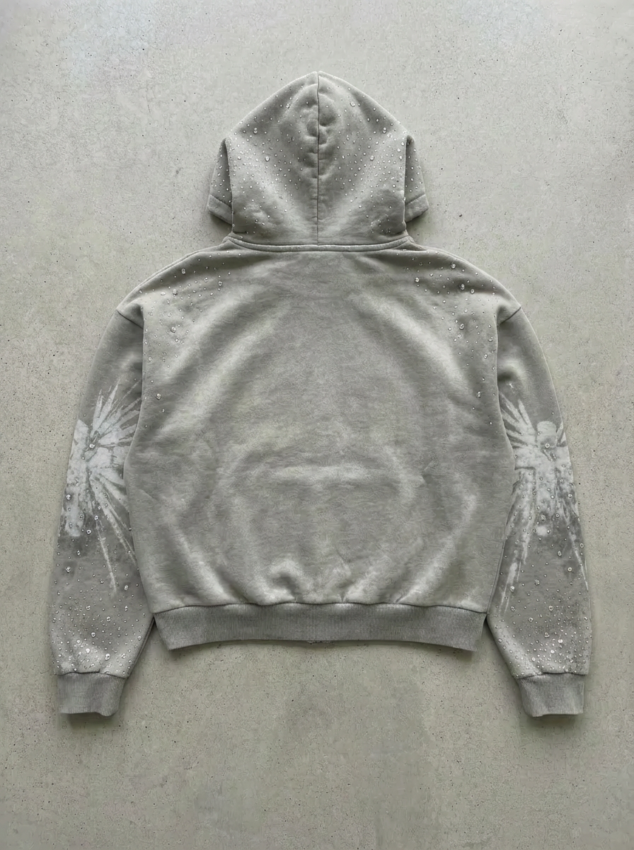 OPAQUE SPIRIT – (White) WWJD Rhinestone Zip Hoodie