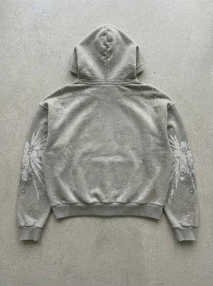 OPAQUE SPIRIT – (White) WWJD Rhinestone Zip Hoodie