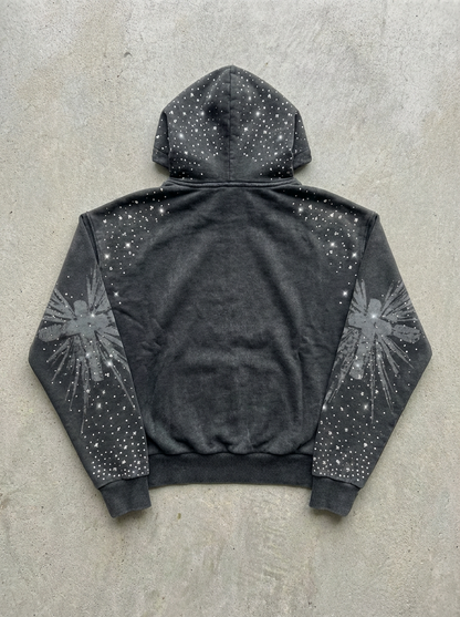 OPAQUE SPIRIT – (Black) WWJD Rhinestone Zip Hoodie