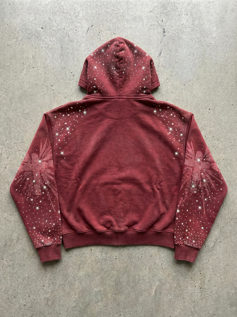OPAQUE SPIRIT – (Red) WWJD Rhinestone Zip Hoodie