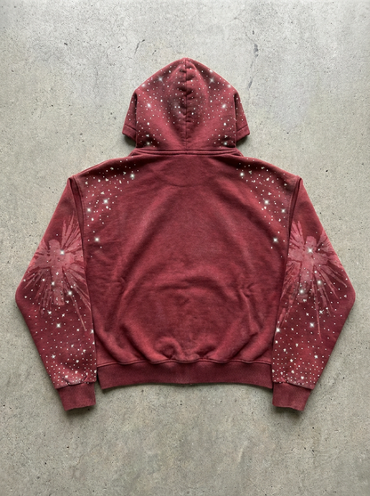 OPAQUE SPIRIT – (Red) WWJD Rhinestone Zip Hoodie
