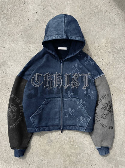 OPAQUE SPIRIT – (Blue) CHRIST Distressed Zip Hoodie